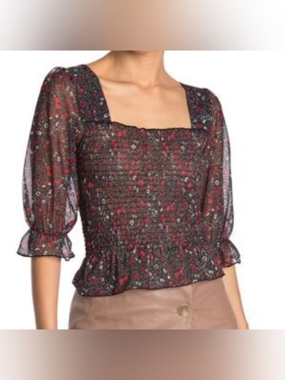 NWOT!Topshop Fall Floral Women's Garden Party Top Crop Sheer Peasant Blouse XS/2